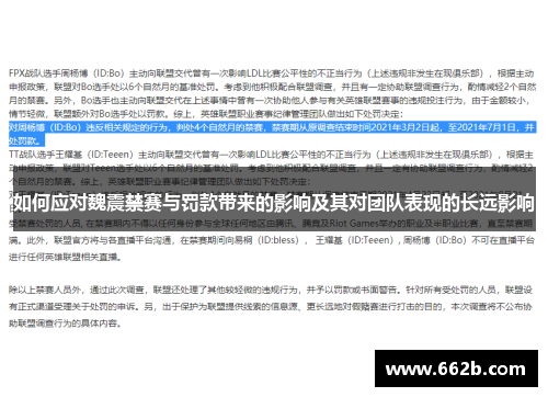 如何应对魏震禁赛与罚款带来的影响及其对团队表现的长远影响